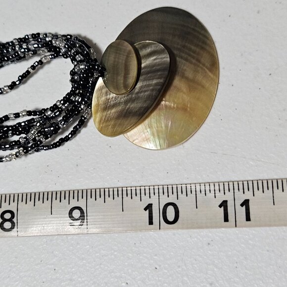 Boho Beach Core Iridescent Shell Pendant Black Seed Beaded Multilayer Necklace - Picture 6 of 6